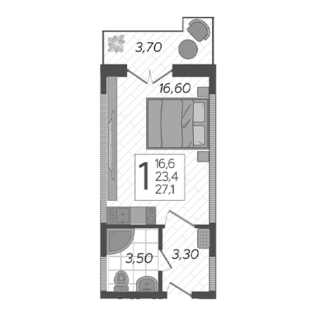 Студия 27.1м²