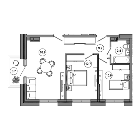 2 комнатная 58.9м²