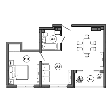 1 комнатная 47м²