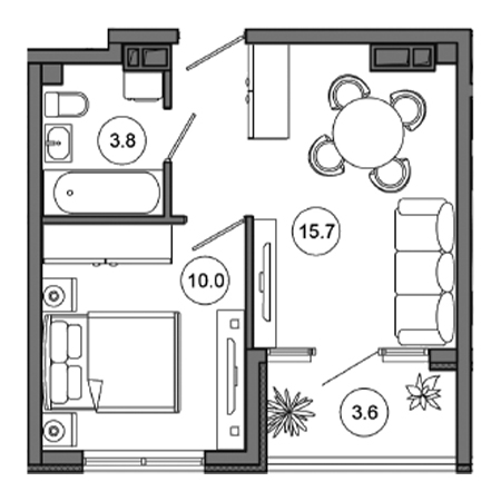 1 комнатная 33.1м²