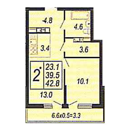 2 комнатная 42.8м²