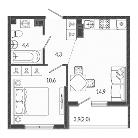 1 комнатная 36.2м²