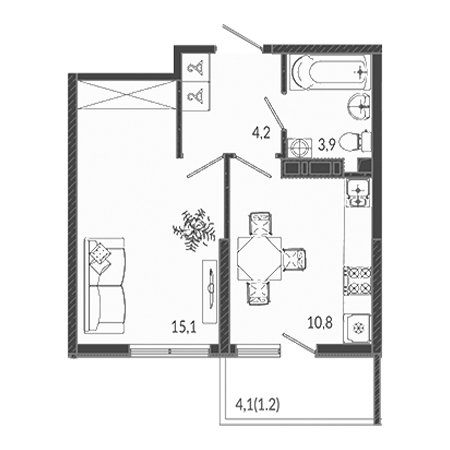 1 комнатная 35.2м²