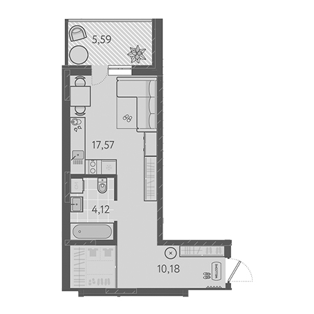 Студия 33.5м²