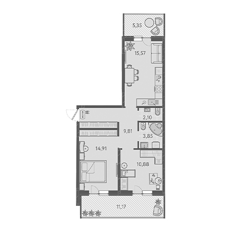 2 комнатная 62.08м²