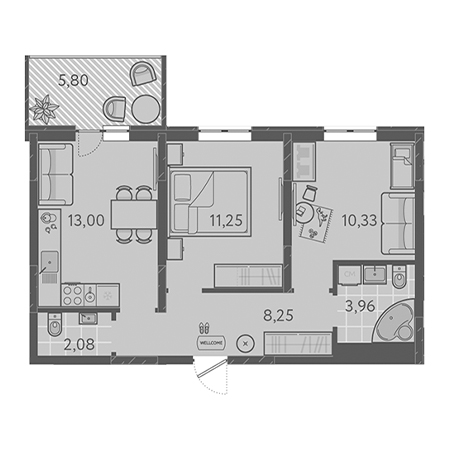 2 комнатная 50.61м²