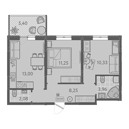 2 комнатная 50.49м²