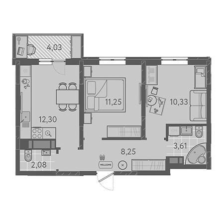 2 комнатная 49.03м²