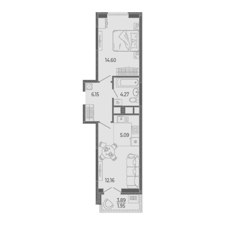 1 комнатная 44.22м²