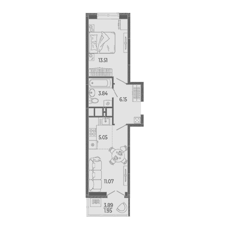 1 комнатная 41.57м²