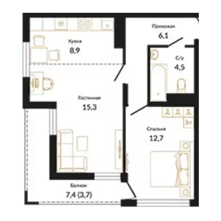 2 комнатная 52.1м²