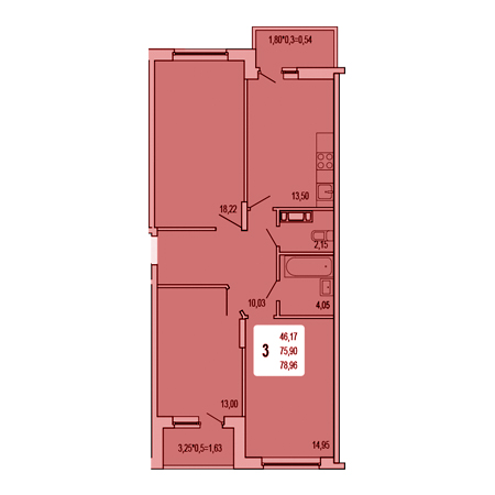 3 комнатная 78.96м²