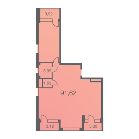 3 комнатная 91.62м²