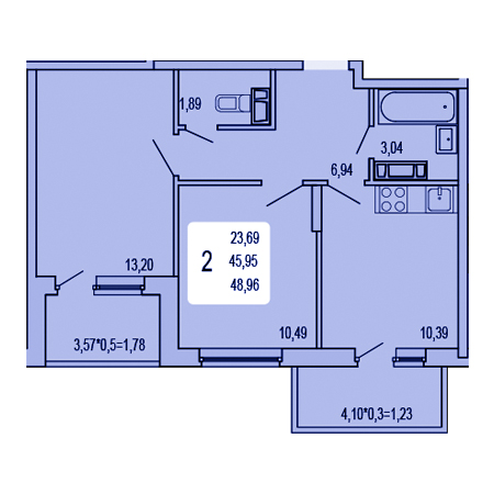 2 комнатная 48.96м²