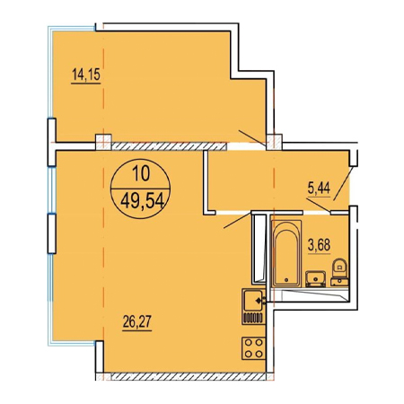 2 комнатная 49.54м²