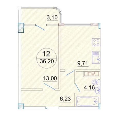 1 комнатная 36.2м²