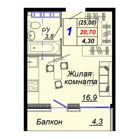 Студия 25м²