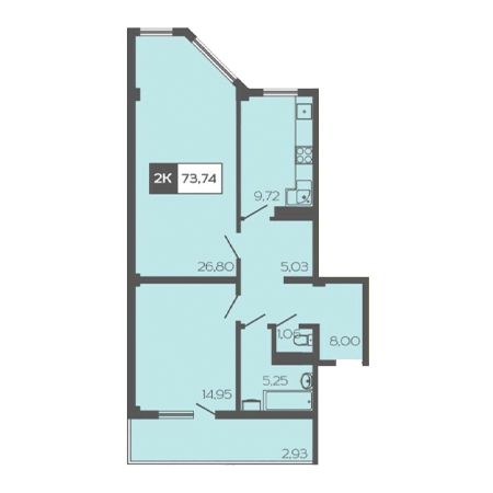 2 комнатная 73.74м²