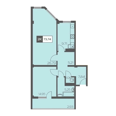 2 комнатная 73.74м²