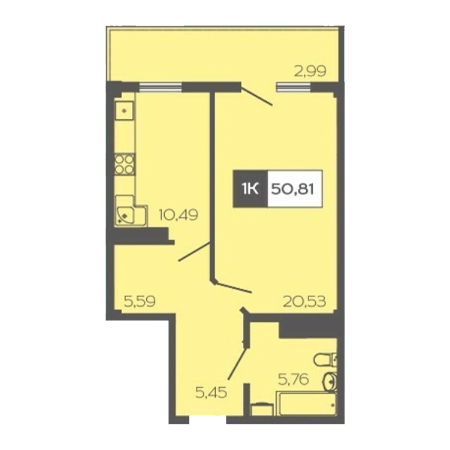 1 комнатная 50.81м²