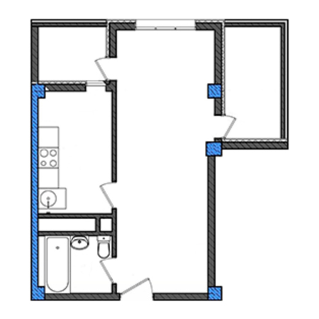 1 комнатная 41м²