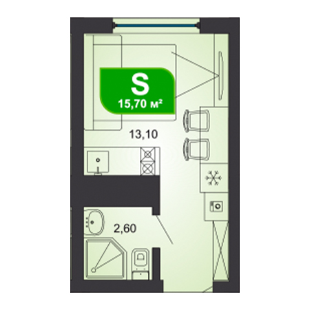 Студия 15.7м²