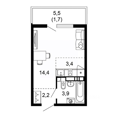 Студия 25.6м²