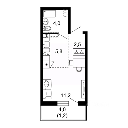 Студия 24.7м²