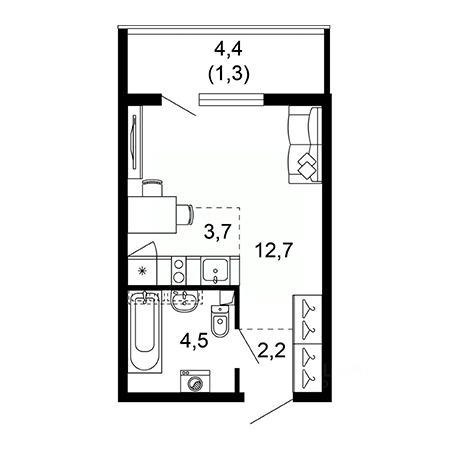 Студия 24.4м²