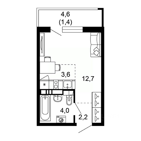 Студия 23.9м²