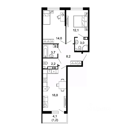 2 комнатная 63.2м²