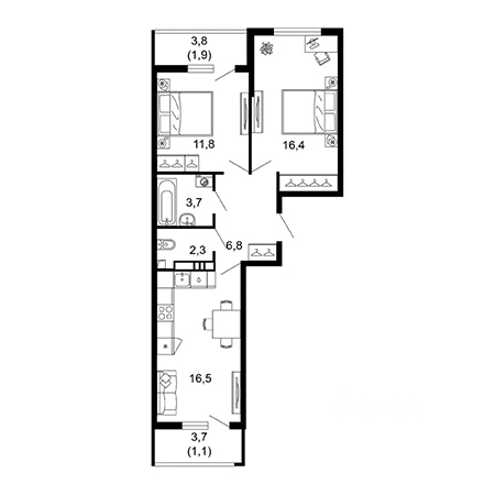 2 комнатная 60.5м²