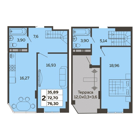 2 комнатная 76.3м²