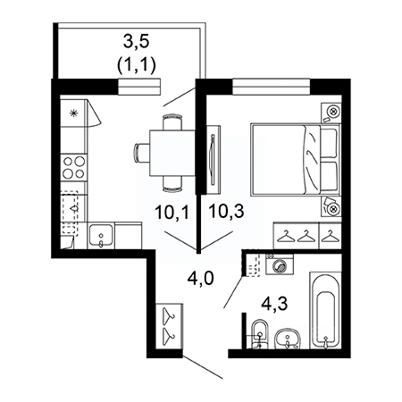 1 комнатная 29.8м²