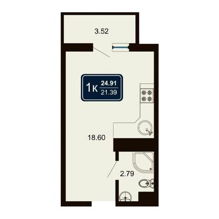 Студия 24.91м²