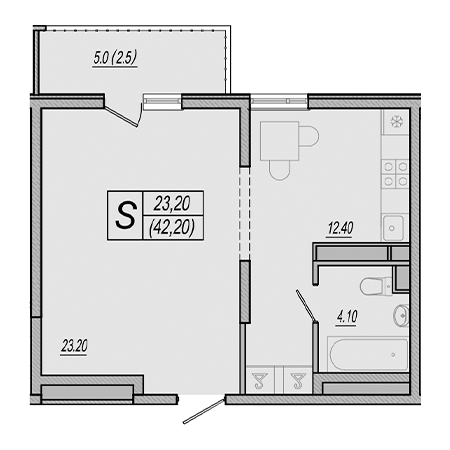 Студия 42.2м²