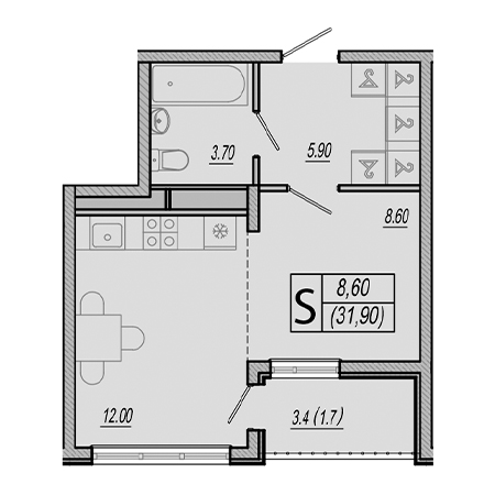 Студия 31.9м²