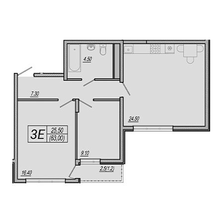 2 комнатная 63м²