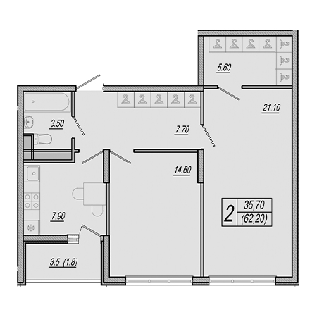 2 комнатная 62.2м²