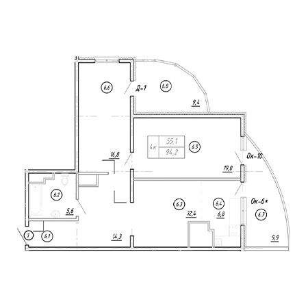 2 комнатная 94.2м²