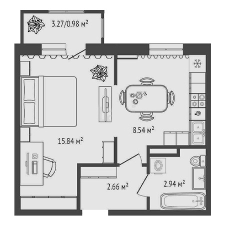 1 комнатная 30.97м²