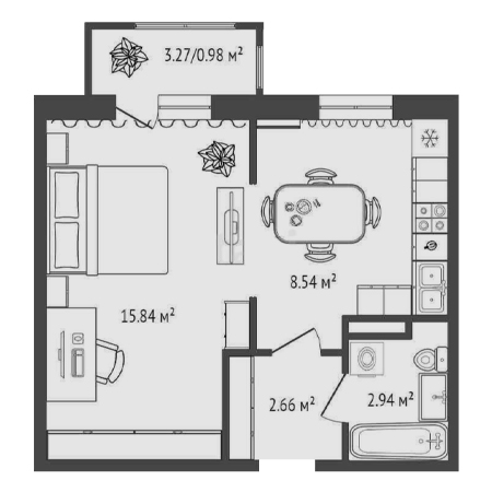 1 комнатная 30.96м²