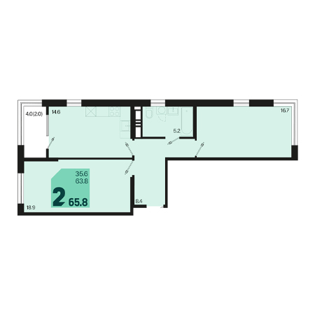 2 комнатная 65.8м²