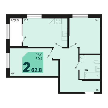 2 комнатная 62.8м²