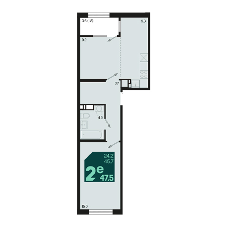 2 комнатная 47.5м²