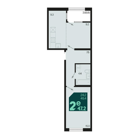 2 комнатная 47.2м²