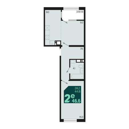 2 комнатная 46.6м²