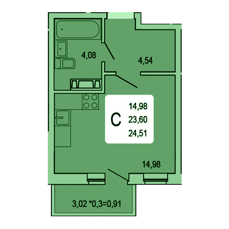 Студия 24.51м²