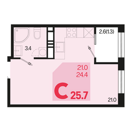 Студия 25.7м²