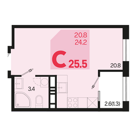 Студия 25.5м²